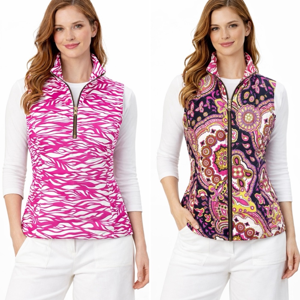 Jude Connally Quilted Zip Front Vest Multicolor Zebra 2 in 1 Sz S 🧡